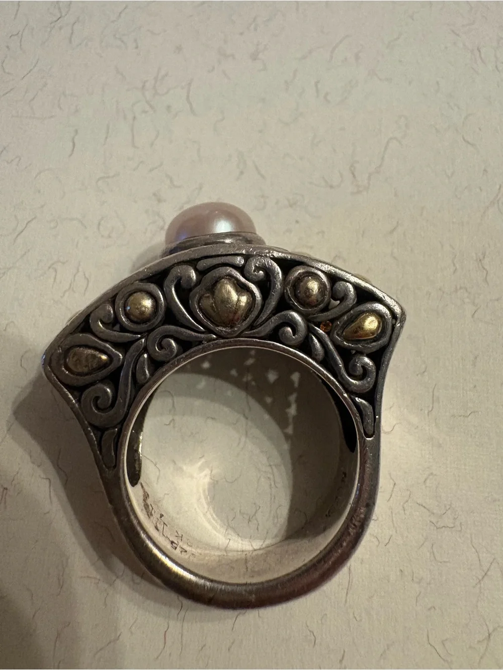 John Hardy Silver Filigree Ring with Pearl Center